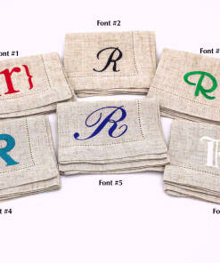 Natural Linen Hemstitched Napkins with Single Letter Monogram - Set of 6