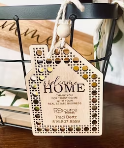 Realtor Closing Gift Tag / Ornament - Rattan Style - Set of 3